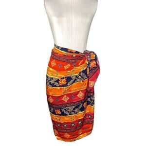Boho Floral Print Swim Wrap Sarong OS Retro Tropical Beach‎ Sun Vacation Summer